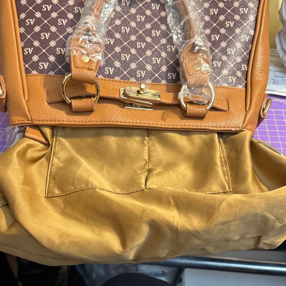 Danbury Mint NWT Tan and Brown Personalized Satchel Initials AS - Picture 5 of 8